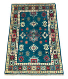 27015-Kazak Hand-Knotted/Handmade Afghan Rug/Carpet Tribal/Nomadic Authentic/ Size: 2'9" x 2'0"