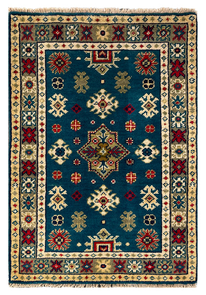 27014-Kazak Hand-Knotted/Handmade Afghan Rug/Carpet Tribal/Nomadic Authentic/ Size: 2'9" x 2'0"