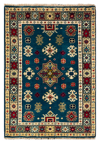 27014-Kazak Hand-Knotted/Handmade Afghan Rug/Carpet Tribal/Nomadic Authentic/ Size: 2'9" x 2'0"