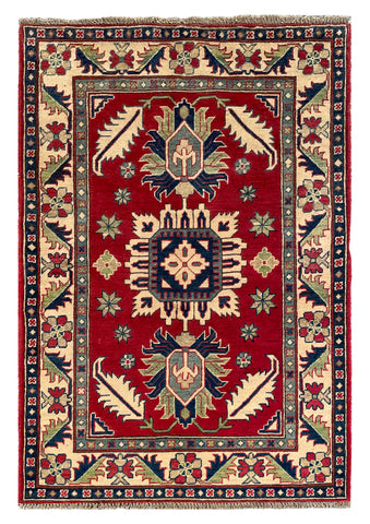 27007-Kazak Hand-Knotted/Handmade Afghan Rug/Carpet Tribal/Nomadic Authentic/ Size: 5'0" x 3'4"