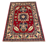 27007-Kazak Hand-Knotted/Handmade Afghan Rug/Carpet Tribal/Nomadic Authentic/ Size: 5'0" x 3'4"