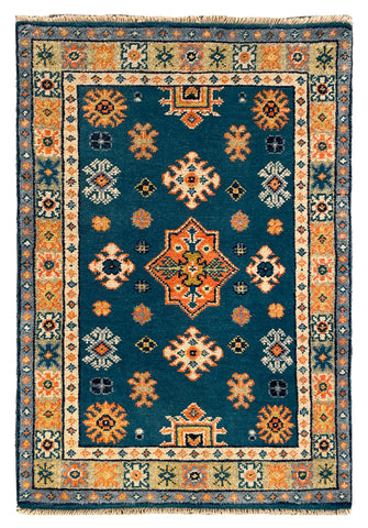 27013-Kazak Hand-Knotted/Handmade Afghan Rug/Carpet Tribal/Nomadic Authentic/ Size: 2'9" x 2'0"