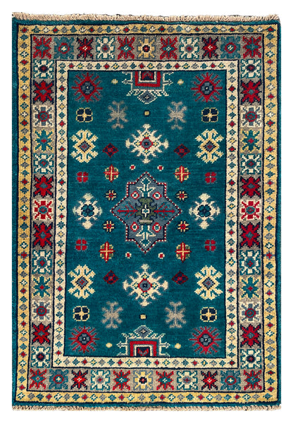 27012-Kazak Hand-Knotted/Handmade Afghan Rug/Carpet Tribal/Nomadic Authentic/ Size: 2'9" x 2'0"