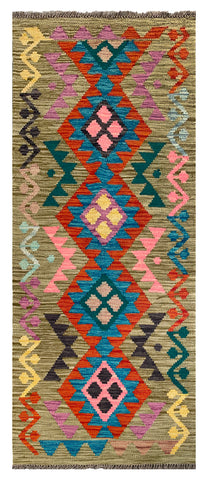 26955- Kelim Hand-Woven/Flat Weaved/Handmade Afghan /Carpet Tribal/Nomadic Authentic/Size: 6'2" x 2'4"