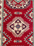 27019-Kazak Hand-Knotted/Handmade Afghan Rug/Carpet Tribal/Nomadic Authentic/ Size: 3'8" x 2'6"