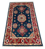 26994-Kazak Hand-Knotted/Handmade Afghan Rug/Carpet Tribal/Nomadic Authentic/ Size: 4'7" x 2'8"