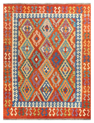 26962- Kelim Hand-Woven/Flat Weaved/Handmade Afghan /Carpet Tribal/Nomadic Authentic/Size: 7'10" x 6'0"