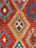 26962- Kelim Hand-Woven/Flat Weaved/Handmade Afghan /Carpet Tribal/Nomadic Authentic/Size: 7'10" x 6'0"