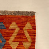 26962- Kelim Hand-Woven/Flat Weaved/Handmade Afghan /Carpet Tribal/Nomadic Authentic/Size: 7'10" x 6'0"