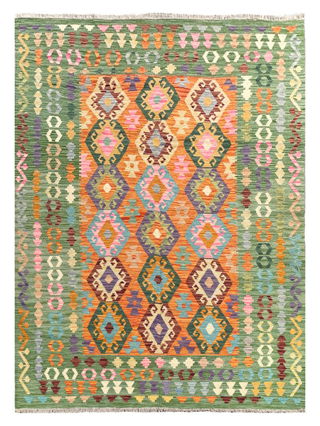 26964- Kelim Hand-Woven/Flat Weaved/Handmade Afghan /Carpet Tribal/Nomadic Authentic/Size: 7'10" x 5'8"