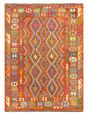 27026- Kelim Hand-Woven/Flat Weaved/Handmade Afghan /Carpet Tribal/Nomadic Authentic/Size: 7'7" x 5'7"