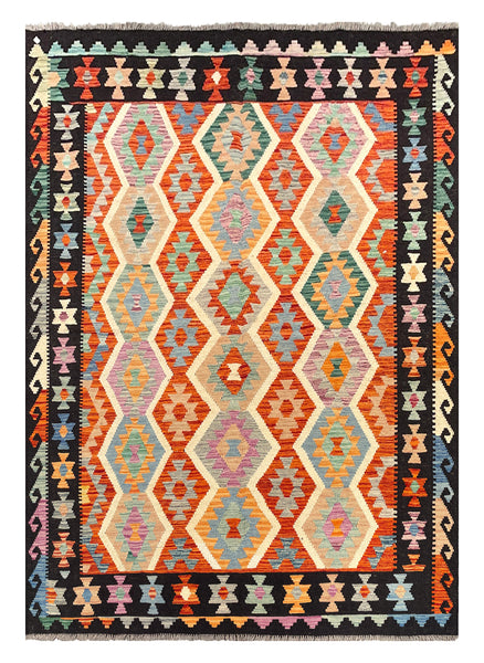 26960- Kelim Hand-Woven/Flat Weaved/Handmade Afghan /Carpet Tribal/Nomadic Authentic/Size: 8'1" x 5'7"