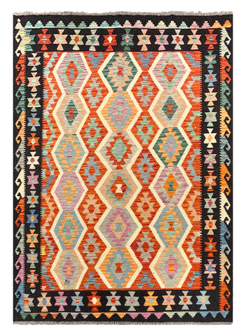 26960- Kelim Hand-Woven/Flat Weaved/Handmade Afghan /Carpet Tribal/Nomadic Authentic/Size: 8'1" x 5'7"