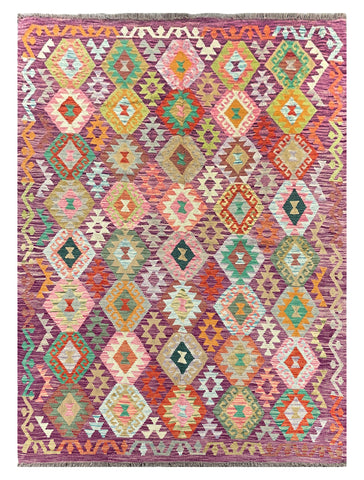 26958- Kelim Hand-Woven/Flat Weaved/Handmade Afghan /Carpet Tribal/Nomadic Authentic/Size: 8'3" x 6'2"