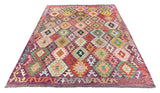 26958- Kelim Hand-Woven/Flat Weaved/Handmade Afghan /Carpet Tribal/Nomadic Authentic/Size: 8'3" x 6'2"