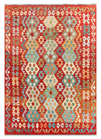 26959- Kelim Hand-Woven/Flat Weaved/Handmade Afghan /Carpet Tribal/Nomadic Authentic/Size: 8'3" x 5'9"