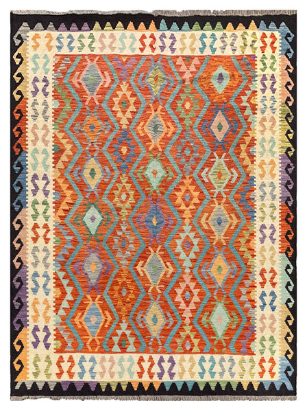 27023- Kelim Hand-Woven/Flat Weaved/Handmade Afghan /Carpet Tribal/Nomadic Authentic/Size: 8'3" x 6'0"