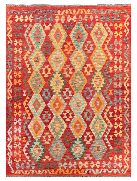 26933- Kelim Hand-Woven/Flat Weaved/Handmade Afghan /Carpet Tribal/Nomadic Authentic/Size: 7'7" x 5'7"