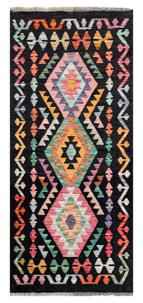 26956- Kelim Hand-Woven/Flat Weaved/Handmade Afghan /Carpet Tribal/Nomadic Authentic/Size: 6'3" x 2'8"