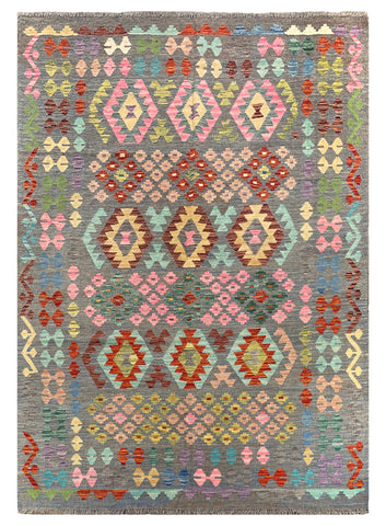 26966- Kelim Hand-Woven/Flat Weaved/Handmade Afghan /Carpet Tribal/Nomadic Authentic/Size: 8'1" x 5'8"