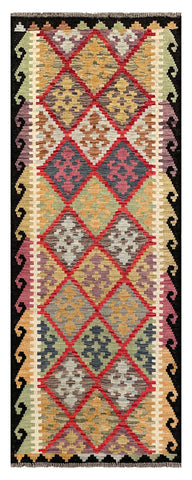 26941- Kelim Hand-Woven/Flat Weaved/Handmade Afghan /Carpet Tribal/Nomadic Authentic/Size: 6'8" x 2'6"