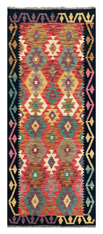 26939- Kelim Hand-Woven/Flat Weaved/Handmade Afghan /Carpet Tribal/Nomadic Authentic/Size: 6'6" x 2'7"