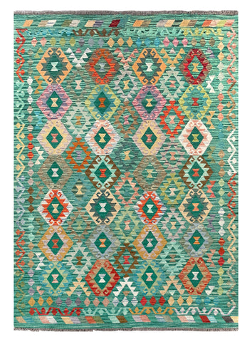 26957- Kelim Hand-Woven/Flat Weaved/Handmade Afghan /Carpet Tribal/Nomadic Authentic/Size: 7'9" x 5'6"