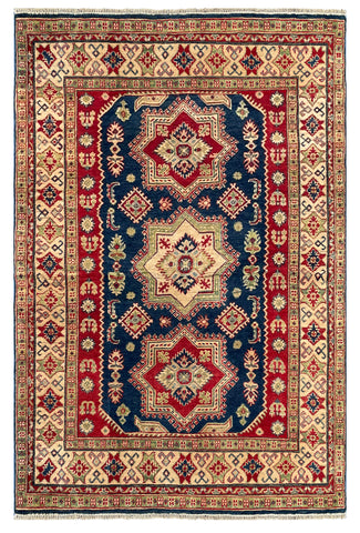 27022-Kazak Hand-Knotted/Handmade Afghan Rug/Carpet Tribal/Nomadic Authentic/ Size: 6'2" x 4'7"