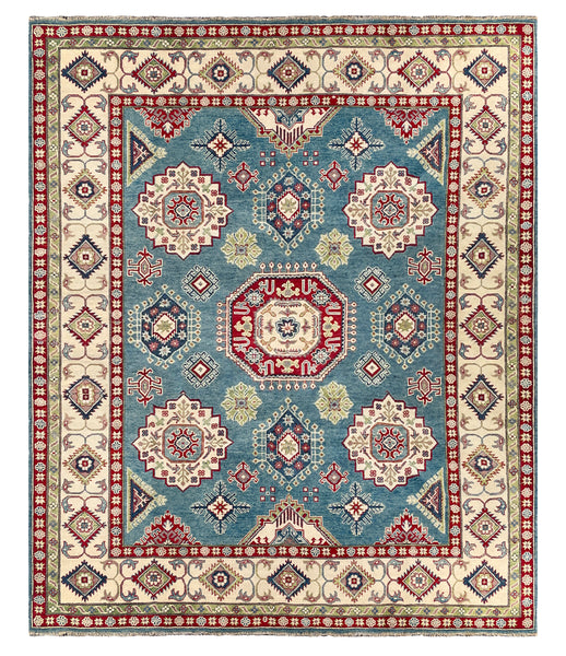 26987-Kazak Hand-Knotted/Handmade Afghan Rug/Carpet Tribal/Nomadic Authentic/ Size: 9'9" x 8'2"