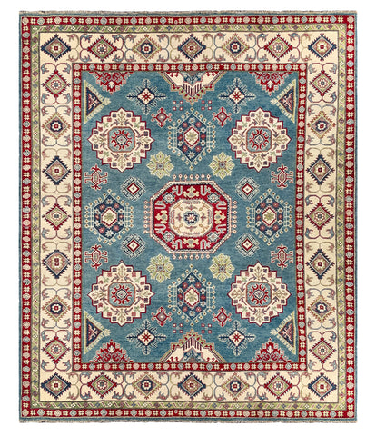 26987-Kazak Hand-Knotted/Handmade Afghan Rug/Carpet Tribal/Nomadic Authentic/ Size: 9'9" x 8'2"