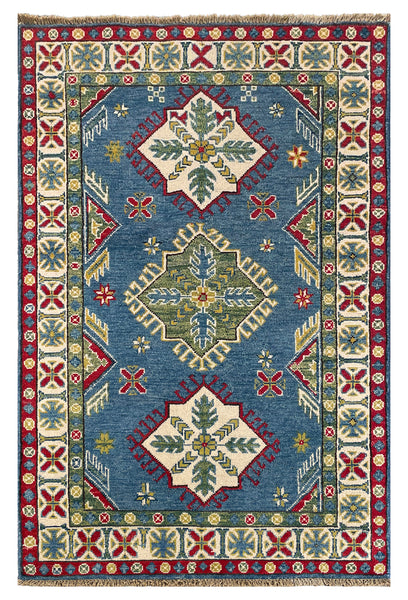 26999-Kazak Hand-Knotted/Handmade Afghan Rug/Carpet Tribal/Nomadic Authentic/ Size: 4'9" x 3'2"