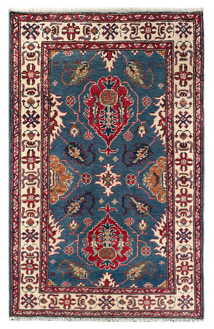 27002-Kazak Hand-Knotted/Handmade Afghan Rug/Carpet Tribal/Nomadic Authentic/ Size: 4'8" x 3'1"