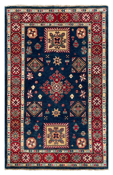 26993-Kazak Hand-Knotted/Handmade Afghan Rug/Carpet Tribal/Nomadic Authentic/ Size: 4'8" x 3'0"