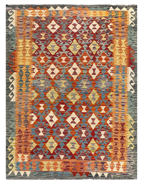 26976- Kelim Hand-Woven/Flat Weaved/Handmade Afghan /Carpet Tribal/Nomadic Authentic/Size: 6'5" x 4'9"