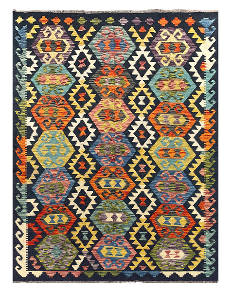 26977- Kelim Hand-Woven/Flat Weaved/Handmade Afghan /Carpet Tribal/Nomadic Authentic/Size: 6'5" x 4'9"