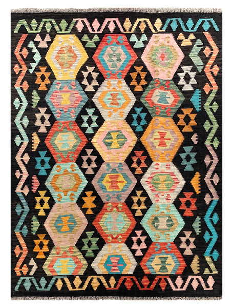 26978- Kelim Hand-Woven/Flat Weaved/Handmade Afghan /Carpet Tribal/Nomadic Authentic/Size: 6'6" x 4'9"