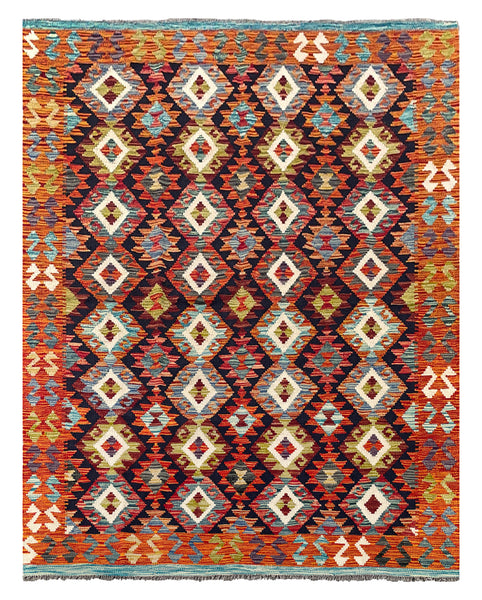 26973- Kelim Hand-Woven/Flat Weaved/Handmade Afghan /Carpet Tribal/Nomadic Authentic/Size: 6'4" x 5'0"