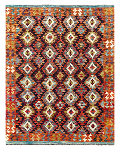 26973- Kelim Hand-Woven/Flat Weaved/Handmade Afghan /Carpet Tribal/Nomadic Authentic/Size: 6'4" x 5'0"