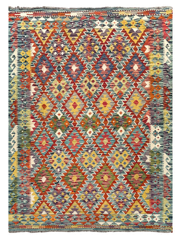 26974- Kelim Hand-Woven/Flat Weaved/Handmade Afghan /Carpet Tribal/Nomadic Authentic/Size: 6'7" x 4'9"