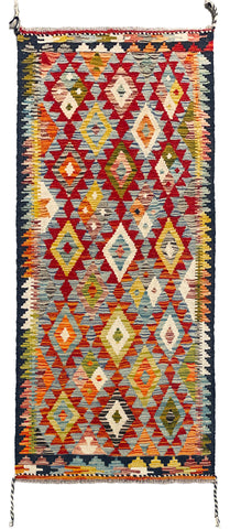 26946- Kelim Hand-Woven/Flat Weaved/Handmade Afghan /Carpet Tribal/Nomadic Authentic/Size: 6'4" x 2'6"