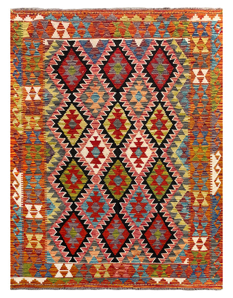 26975- Kelim Hand-Woven/Flat Weaved/Handmade Afghan /Carpet Tribal/Nomadic Authentic/Size: 6'2" x 4'8"