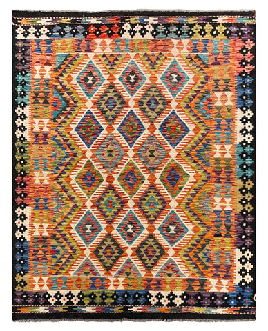 26971- Kelim Hand-Woven/Flat Weaved/Handmade Afghan /Carpet Tribal/Nomadic Authentic/Size: 6'5" x 5'1"