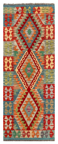 26942- Kelim Hand-Woven/Flat Weaved/Handmade Afghan /Carpet Tribal/Nomadic Authentic/Size: 6'6" x 2'6"