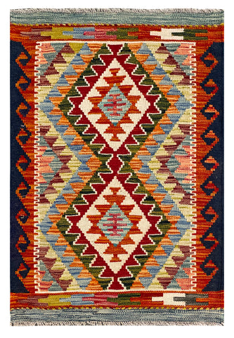 26018- Kelim Hand-Woven/Flat Weaved/Handmade Afghan /Carpet Tribal/Nomadic Authentic/Size: 2'11" x 2'0"