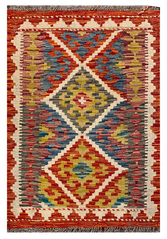 26017- Kelim Hand-Woven/Flat Weaved/Handmade Afghan /Carpet Tribal/Nomadic Authentic/Size: 2'11" x 2'0"