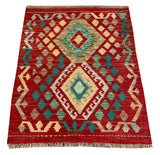 26020- Kelim Hand-Woven/Flat Weaved/Handmade Afghan /Carpet Tribal/Nomadic Authentic/Size: 3'0" x 2'6"