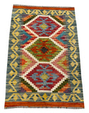 26026- Kelim Hand-Woven/Flat Weaved/Handmade Afghan /Carpet Tribal/Nomadic Authentic/Size: 2'11" x 2'0"