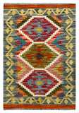 26026- Kelim Hand-Woven/Flat Weaved/Handmade Afghan /Carpet Tribal/Nomadic Authentic/Size: 2'11" x 2'0"