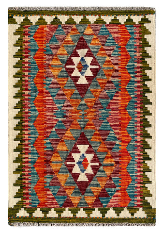 26025- Kelim Hand-Woven/Flat Weaved/Handmade Afghan /Carpet Tribal/Nomadic Authentic/Size: 2'11" x 2'0"