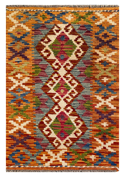 26024- Kelim Hand-Woven/Flat Weaved/Handmade Afghan /Carpet Tribal/Nomadic Authentic/Size: 2'11" x 2'0"